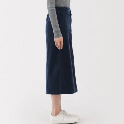 Muji Falda midi de pana elástica con cintura alta para mujer