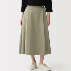 Hot Muji Falda midi plisada de sarga de algodón para mujer