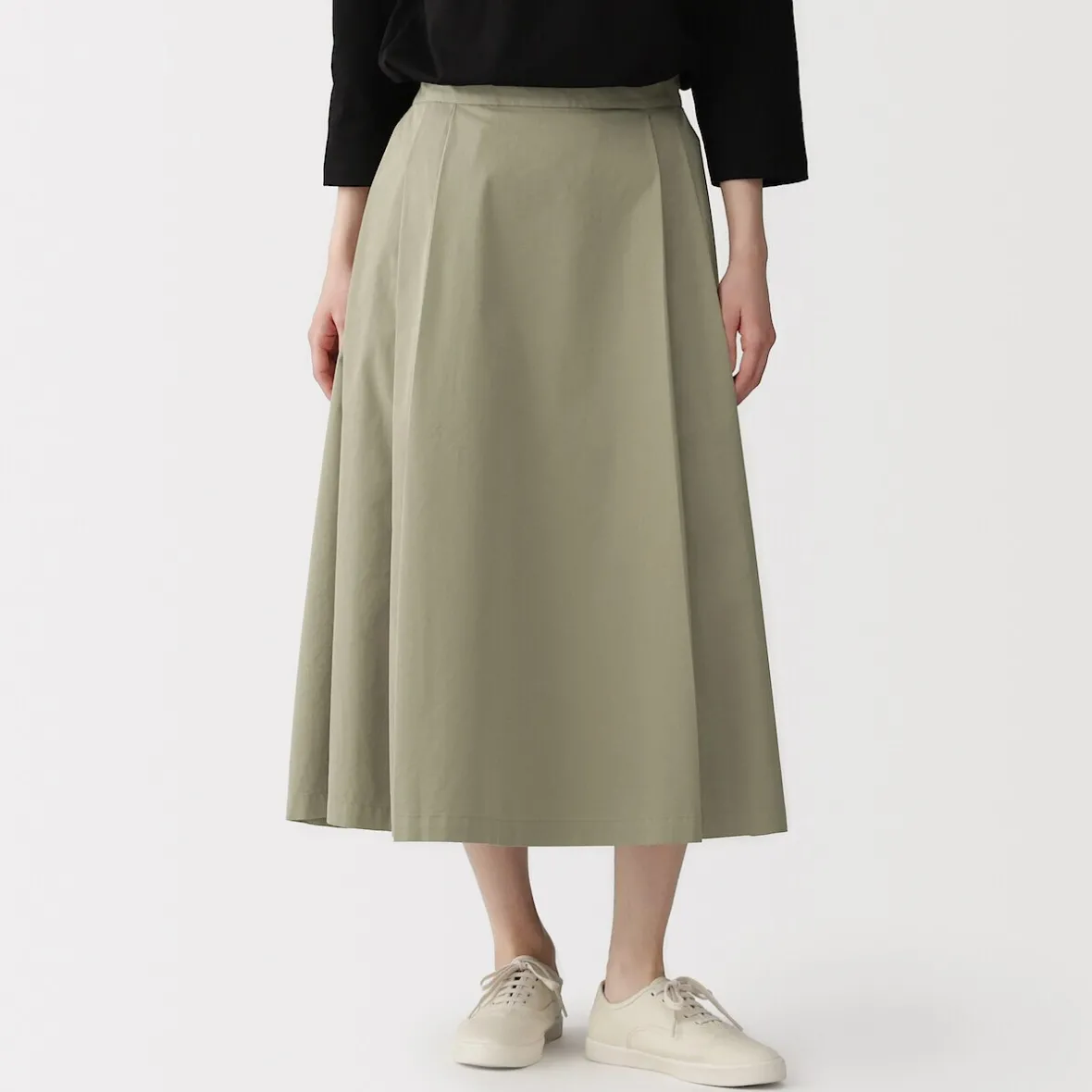 Hot Muji Falda midi plisada de sarga de algodón para mujer