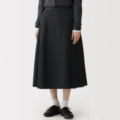 Hot Muji Falda midi plisada de sarga de algodón para mujer