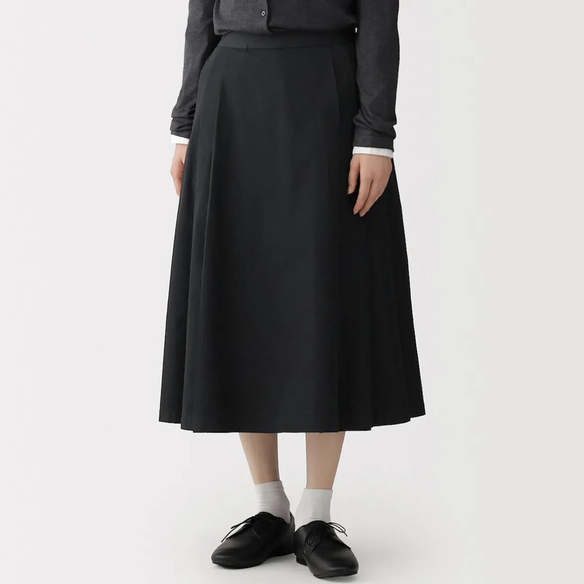 Hot Muji Falda midi plisada de sarga de algodón para mujer