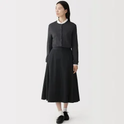 Hot Muji Falda midi plisada de sarga de algodón para mujer