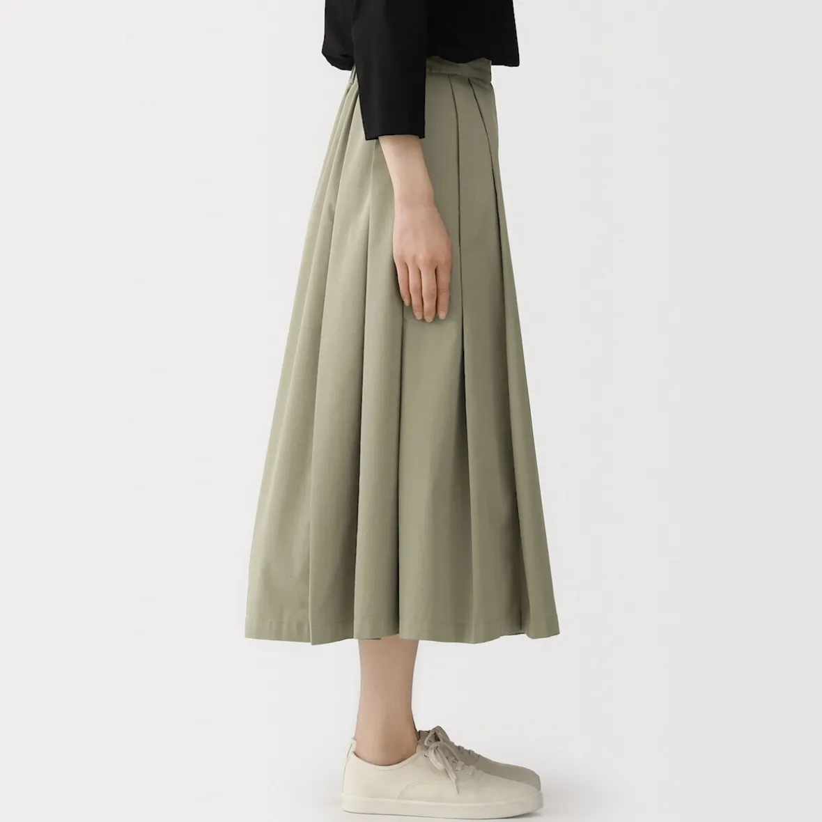 Hot Muji Falda midi plisada de sarga de algodón para mujer