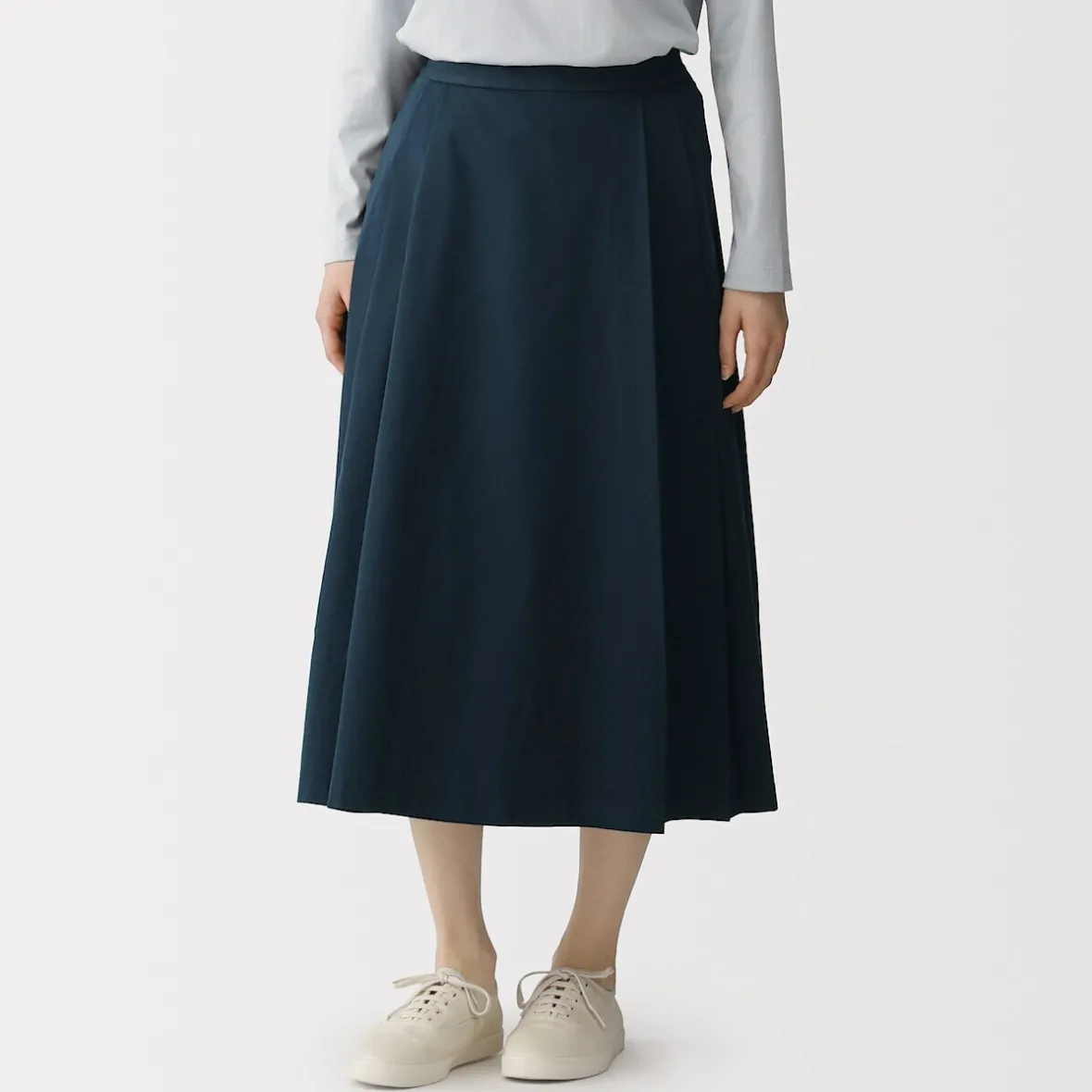 Hot Muji Falda midi plisada de sarga de algodón para mujer