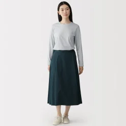 Hot Muji Falda midi plisada de sarga de algodón para mujer