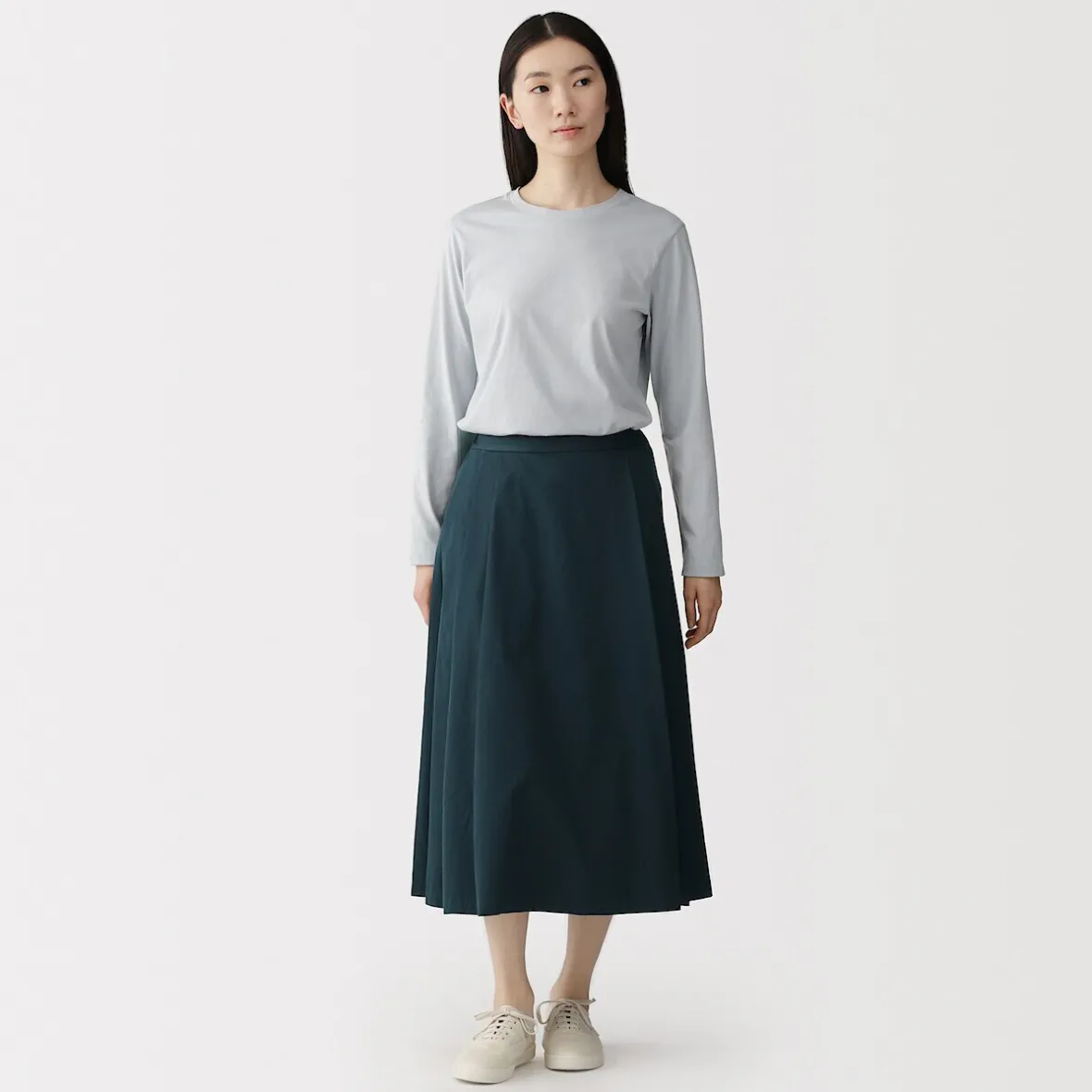 Hot Muji Falda midi plisada de sarga de algodón para mujer