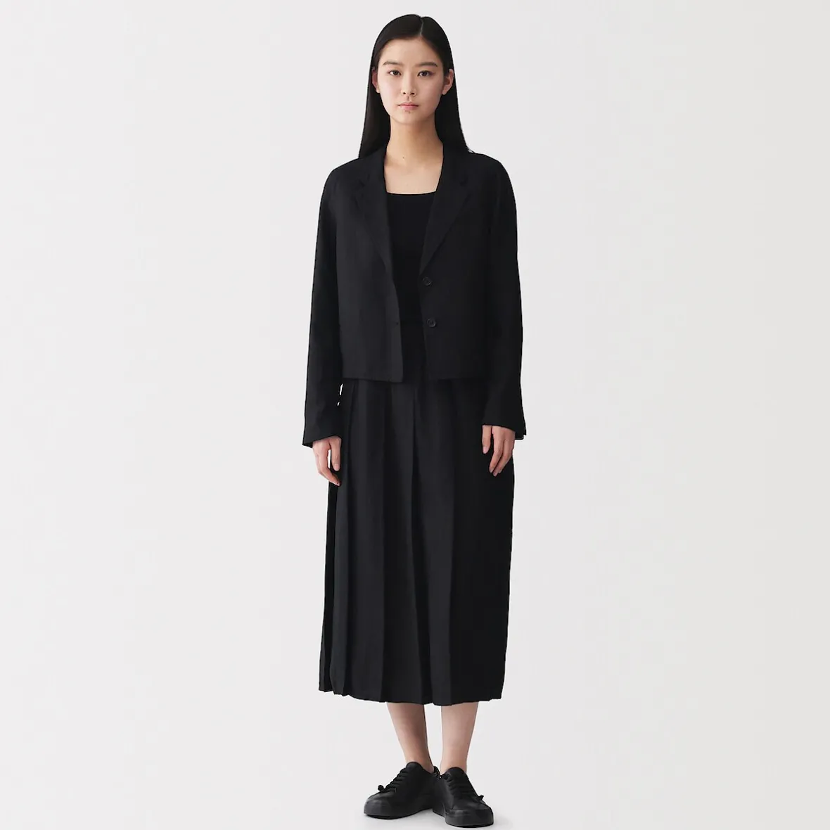 Online Muji Falda plisada de lino y lyocell para mujer