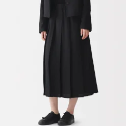 Online Muji Falda plisada de lino y lyocell para mujer