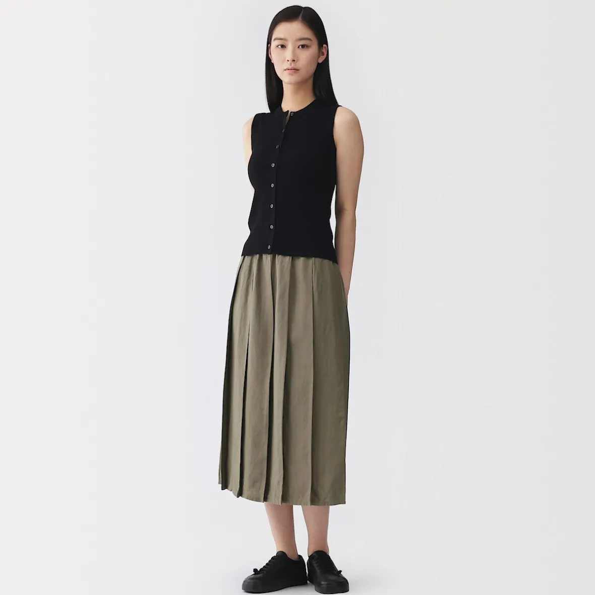 Online Muji Falda plisada de lino y lyocell para mujer