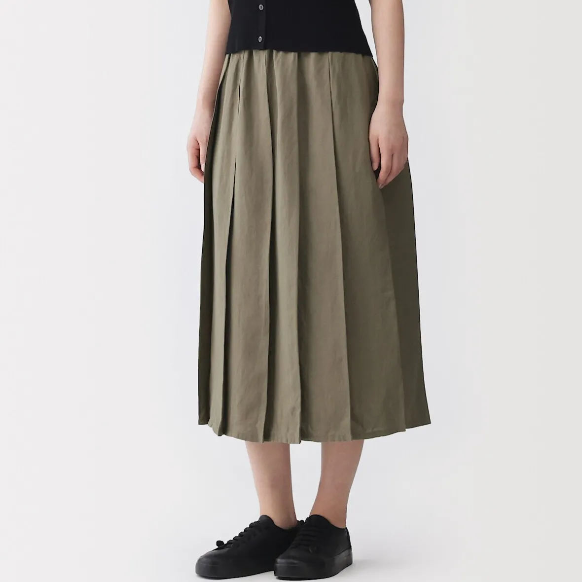 Online Muji Falda plisada de lino y lyocell para mujer