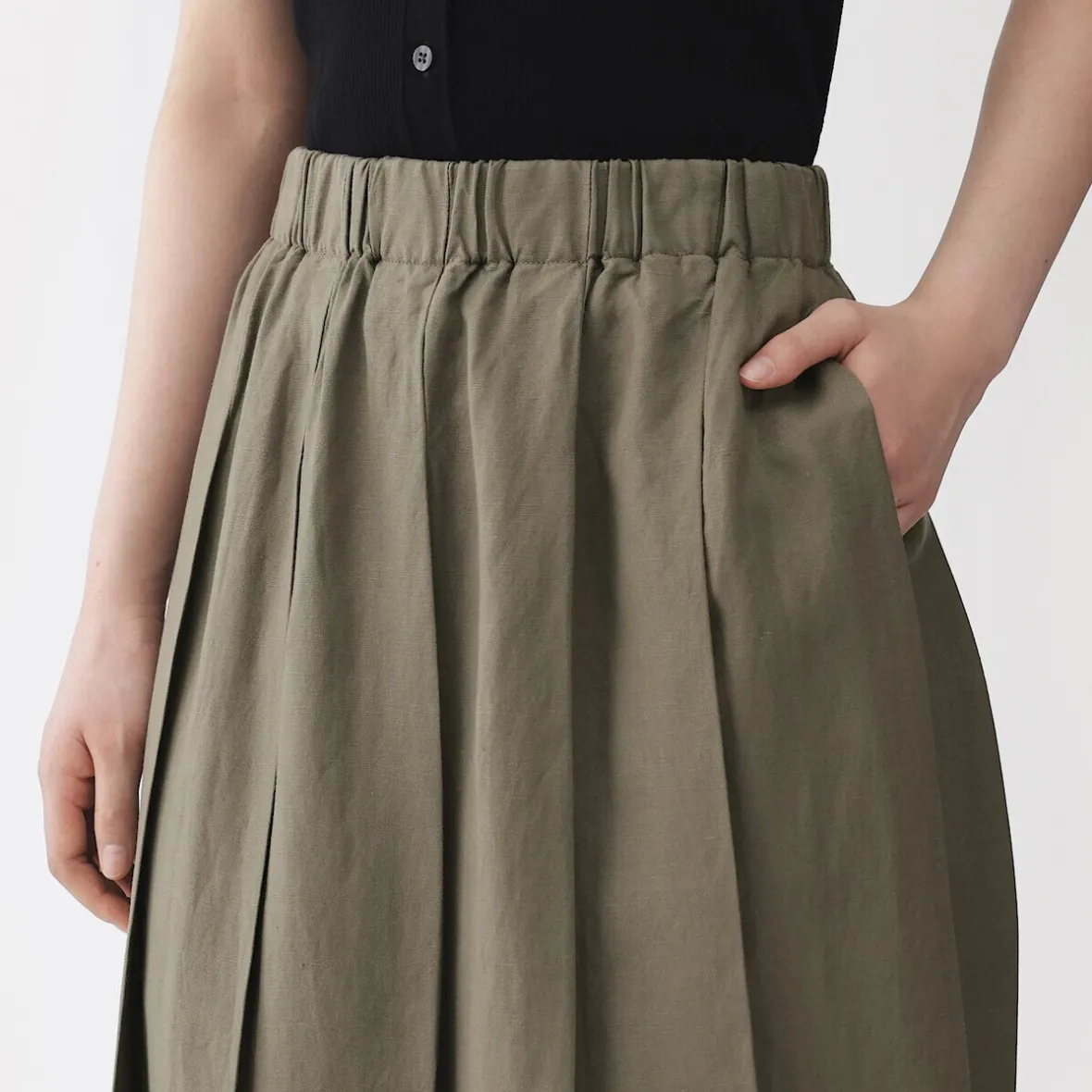 Online Muji Falda plisada de lino y lyocell para mujer