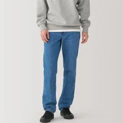 Clearance Muji Jeans de pierna recta de mezcla de kapok para hombre