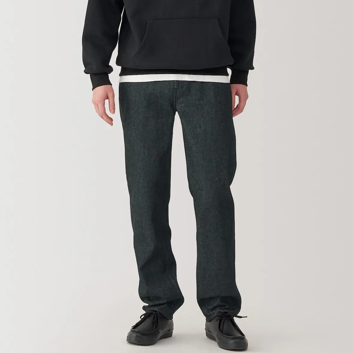 Muji Jeans de pierna recta de mezcla de kapok para hombre ‐ Negro