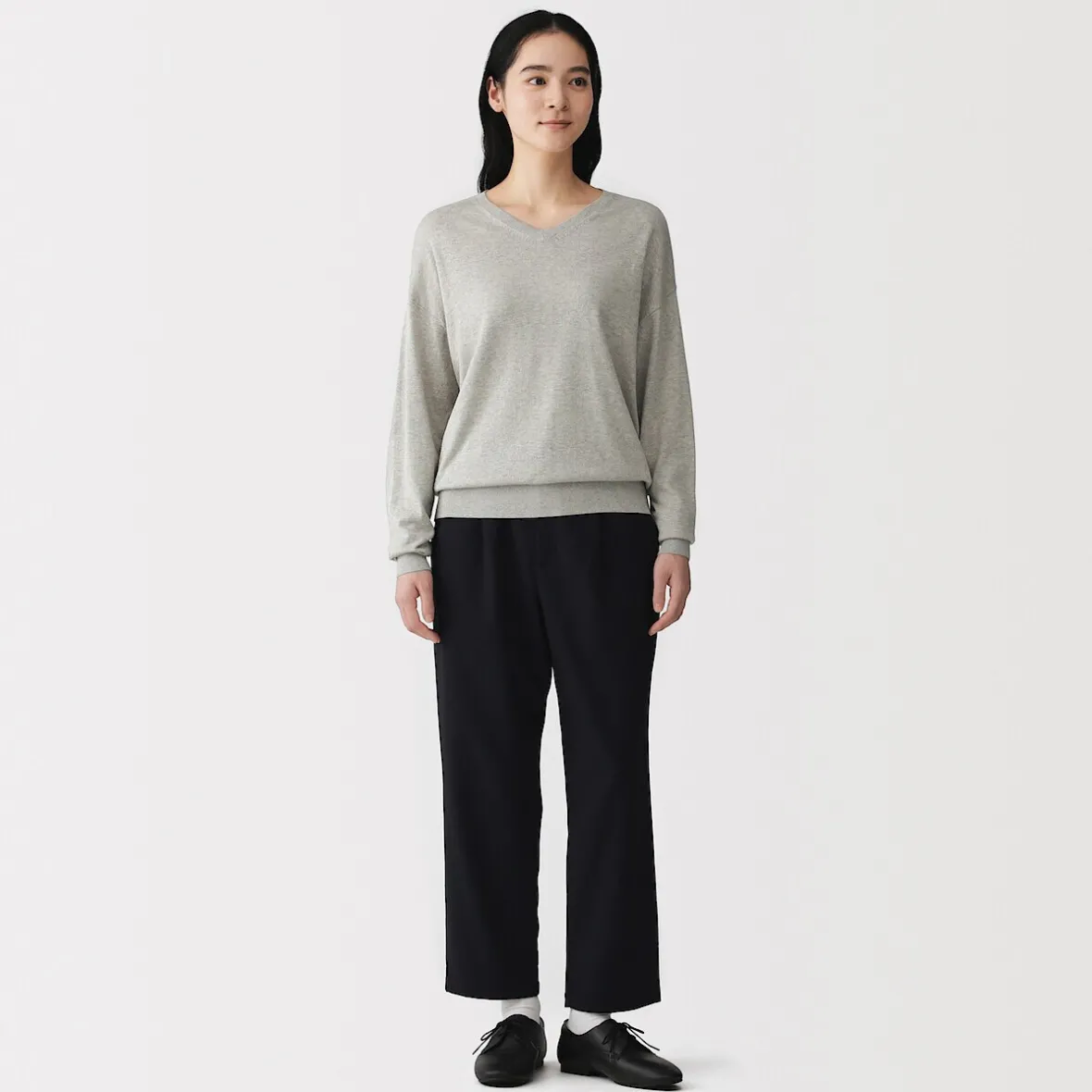 Muji Jersey con cuello en V en mezcla de fibra de soja para mujer
