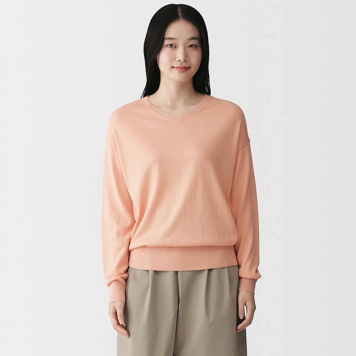 Muji Jersey con cuello en V en mezcla de fibra de soja para mujer