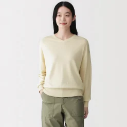 Muji Jersey con cuello en V en mezcla de fibra de soja para mujer