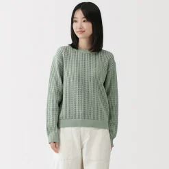 Online Muji Jersey de cuello redondo de malla de punto de mezcla de algodón para mujer