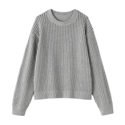 Online Muji Jersey de cuello redondo de malla de punto de mezcla de algodón para mujer