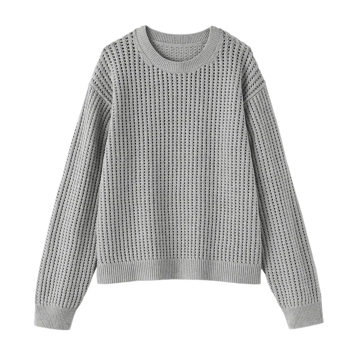 Online Muji Jersey de cuello redondo de malla de punto de mezcla de algodón para mujer