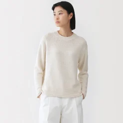 Online Muji Jersey de cuello redondo en textura bouclé de mezcla de algodón para mujer
