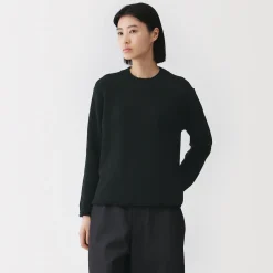 Online Muji Jersey de cuello redondo en textura bouclé de mezcla de algodón para mujer