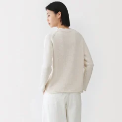 Online Muji Jersey de cuello redondo en textura bouclé de mezcla de algodón para mujer