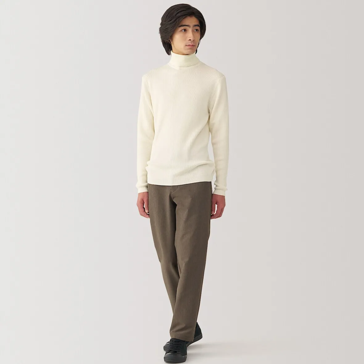 Outlet Muji Jersey de lana con cuello de tortuga acanalado