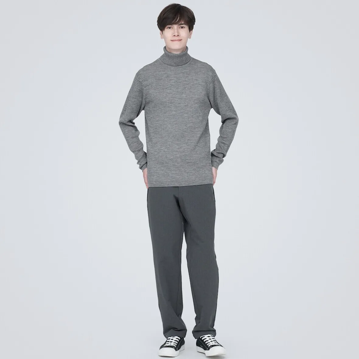 Outlet Muji Jersey de lana con cuello de tortuga acanalado