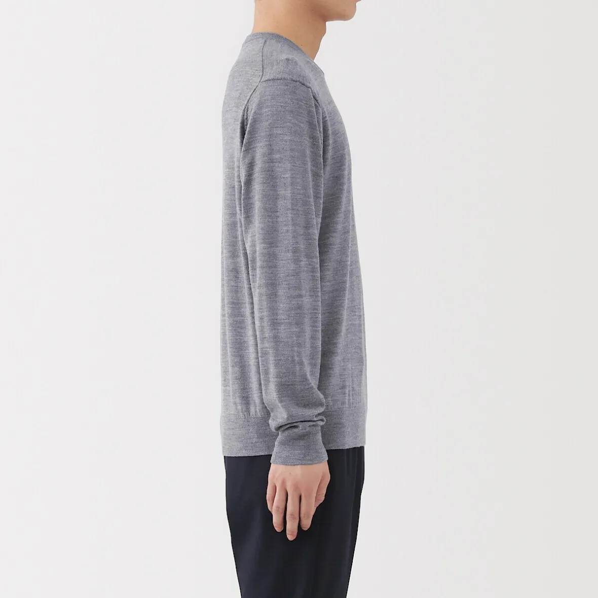 Hot Muji Jersey de lana de punto fino con cuello redondo para hombre