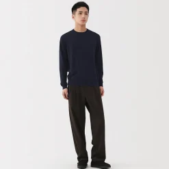 Hot Muji Jersey de lana de punto fino con cuello redondo para hombre