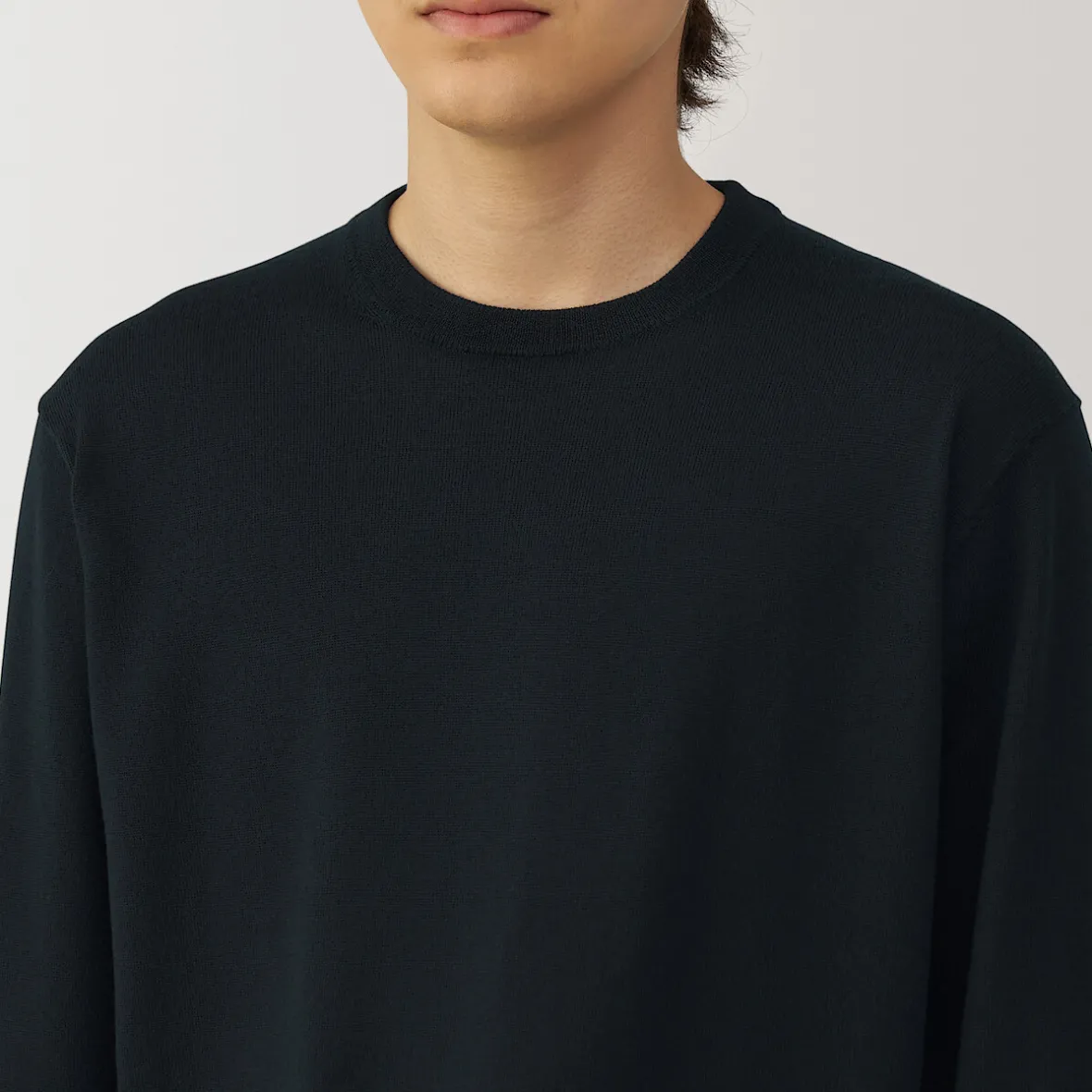 Hot Muji Jersey de lana de punto fino con cuello redondo para hombre