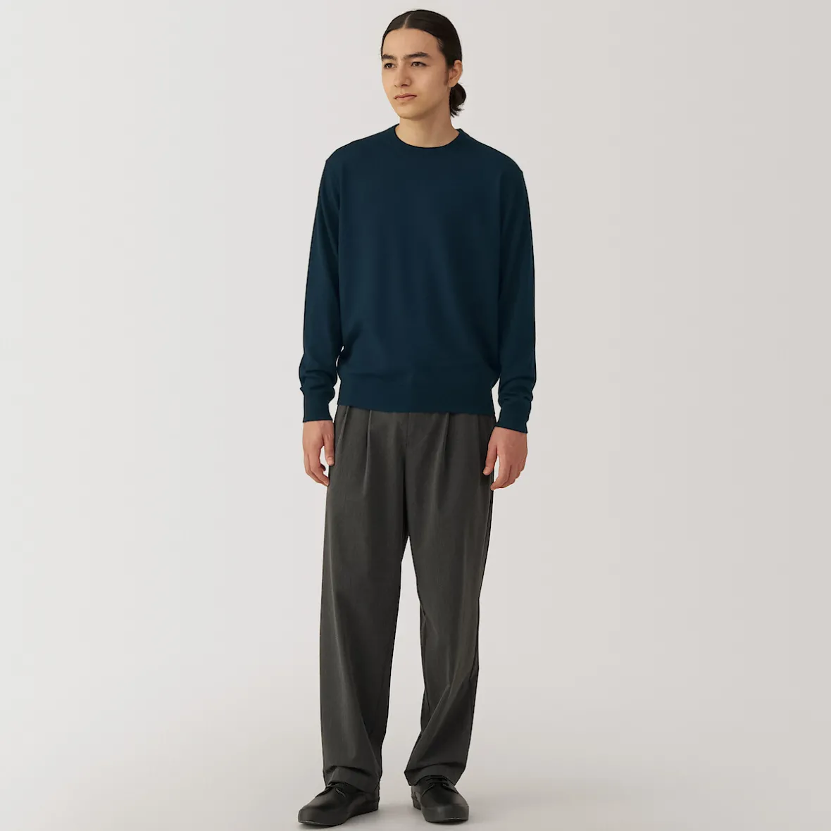 Hot Muji Jersey de lana de punto fino con cuello redondo para hombre