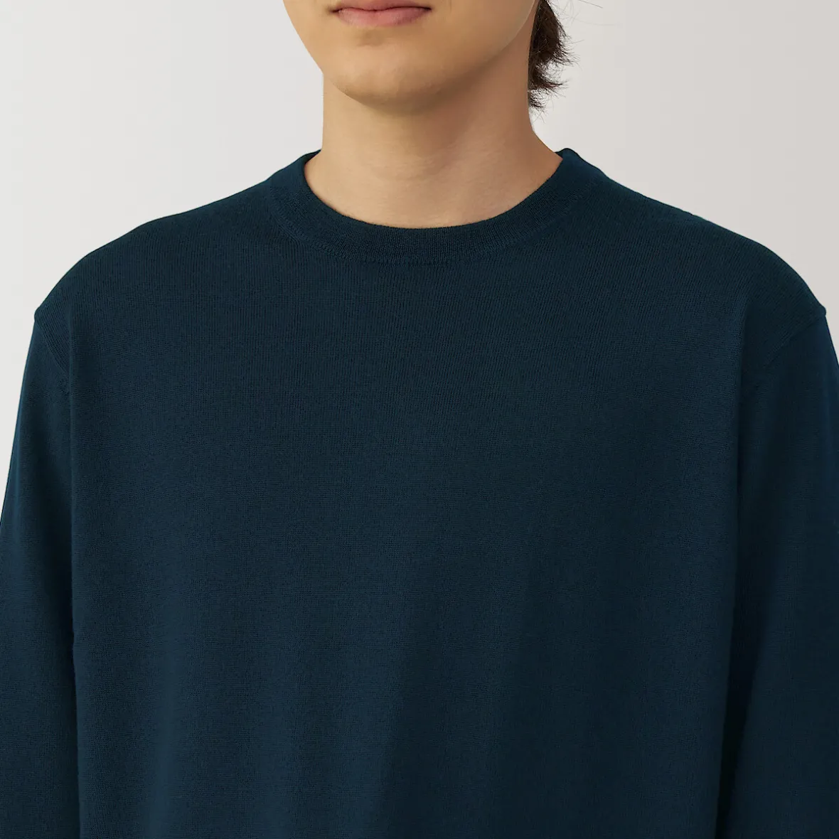 Hot Muji Jersey de lana de punto fino con cuello redondo para hombre