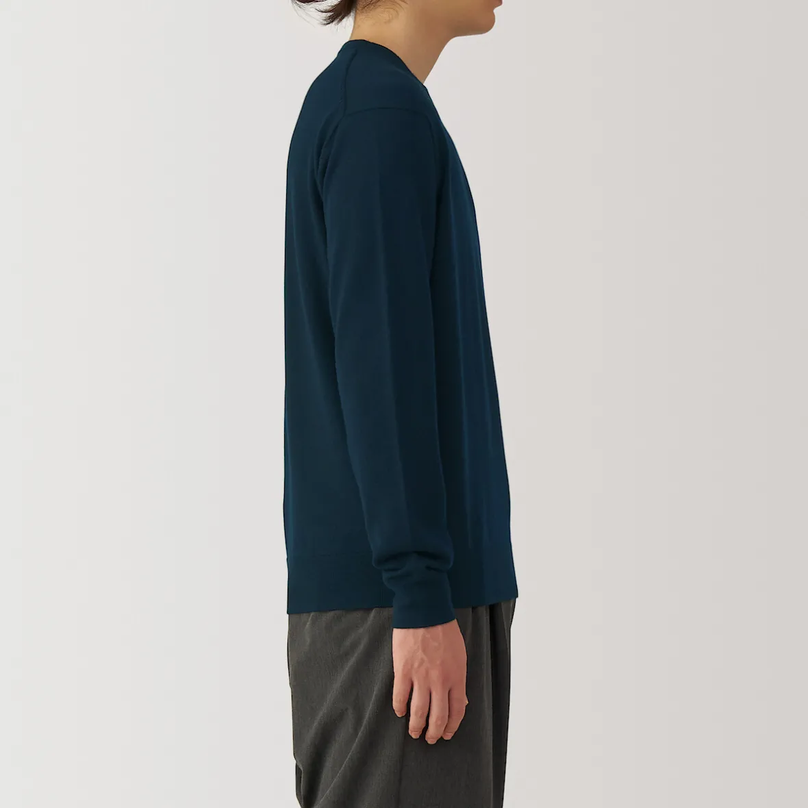 Hot Muji Jersey de lana de punto fino con cuello redondo para hombre