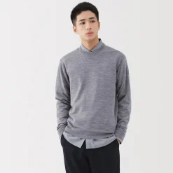 Sale Muji Jersey de lana de punto fino con cuello redondo para hombre
