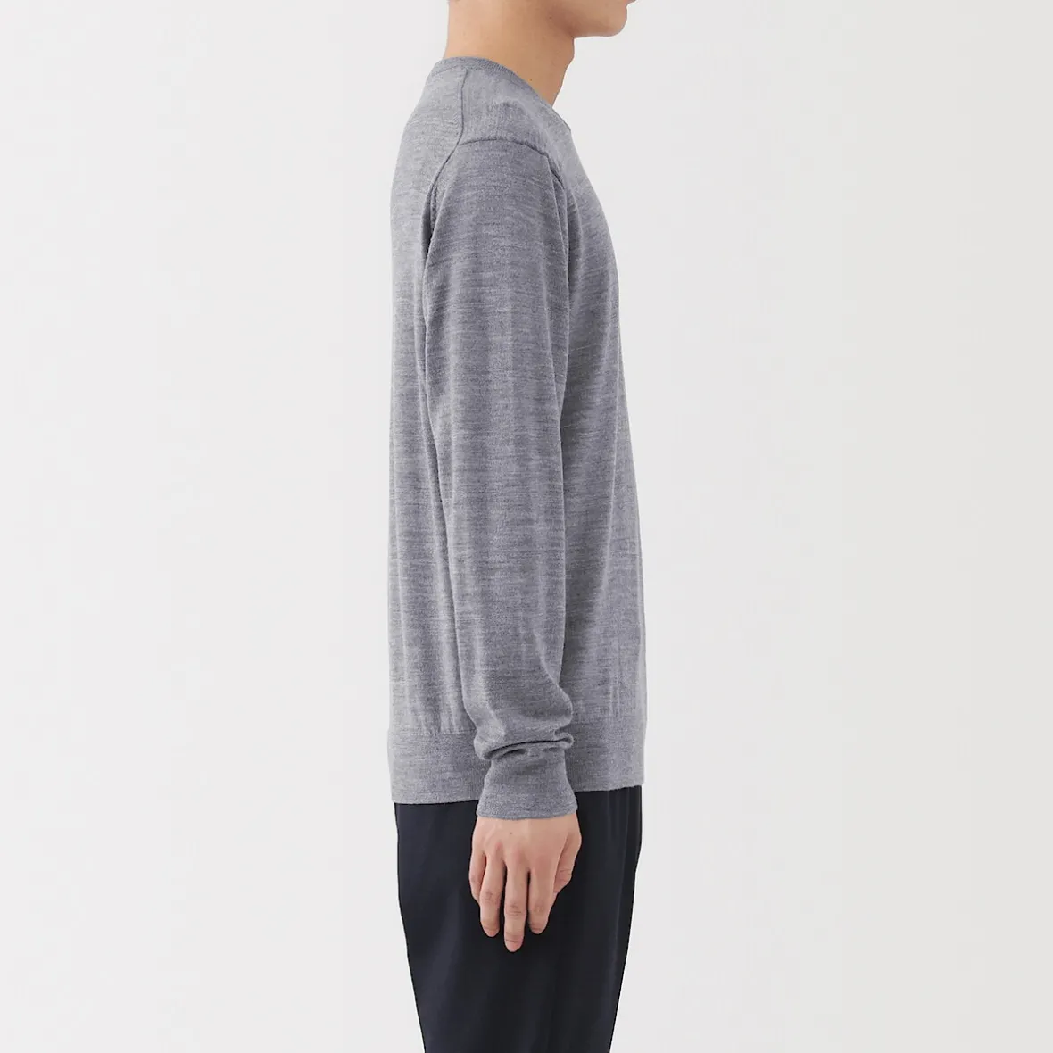 Sale Muji Jersey de lana de punto fino con cuello redondo para hombre