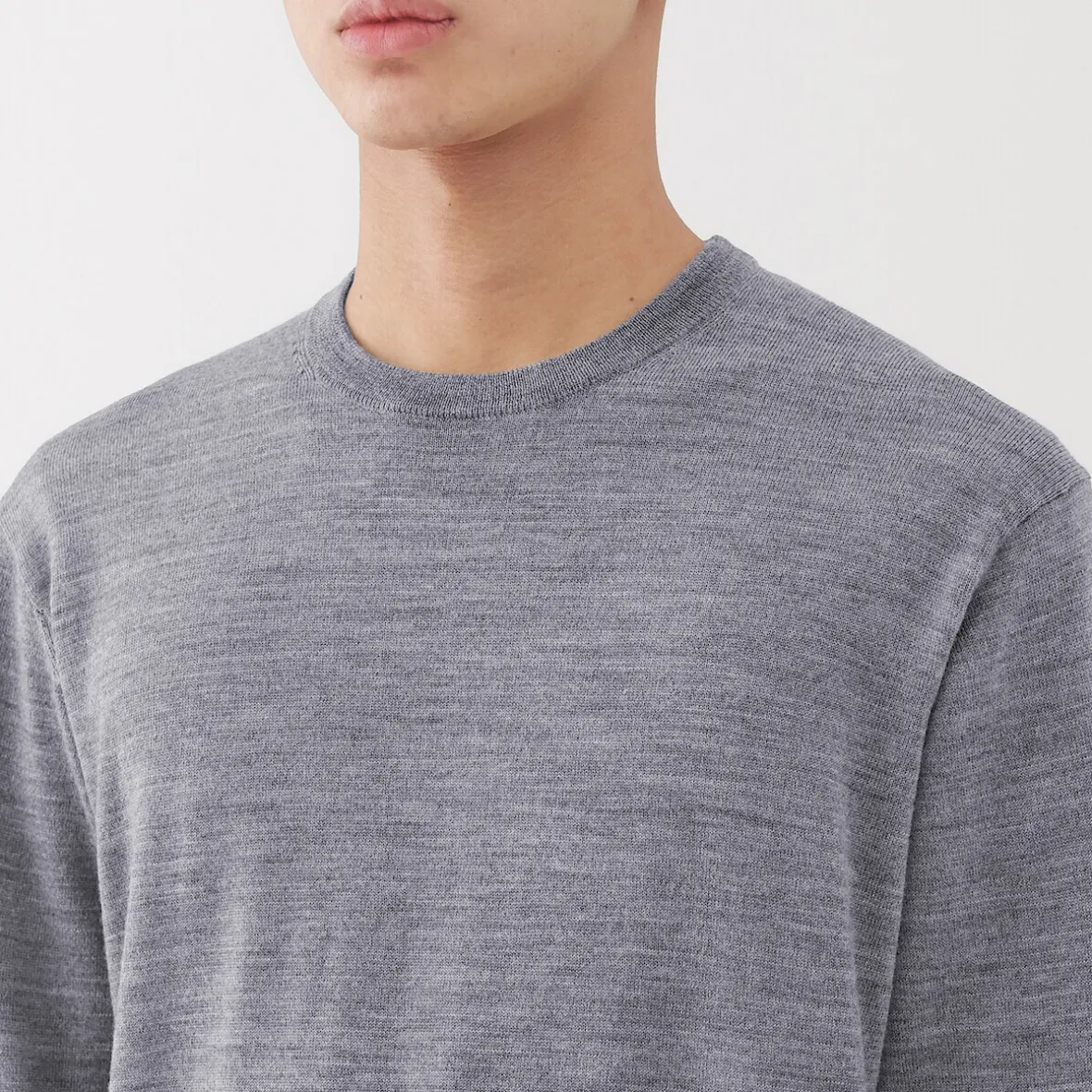 Sale Muji Jersey de lana de punto fino con cuello redondo para hombre