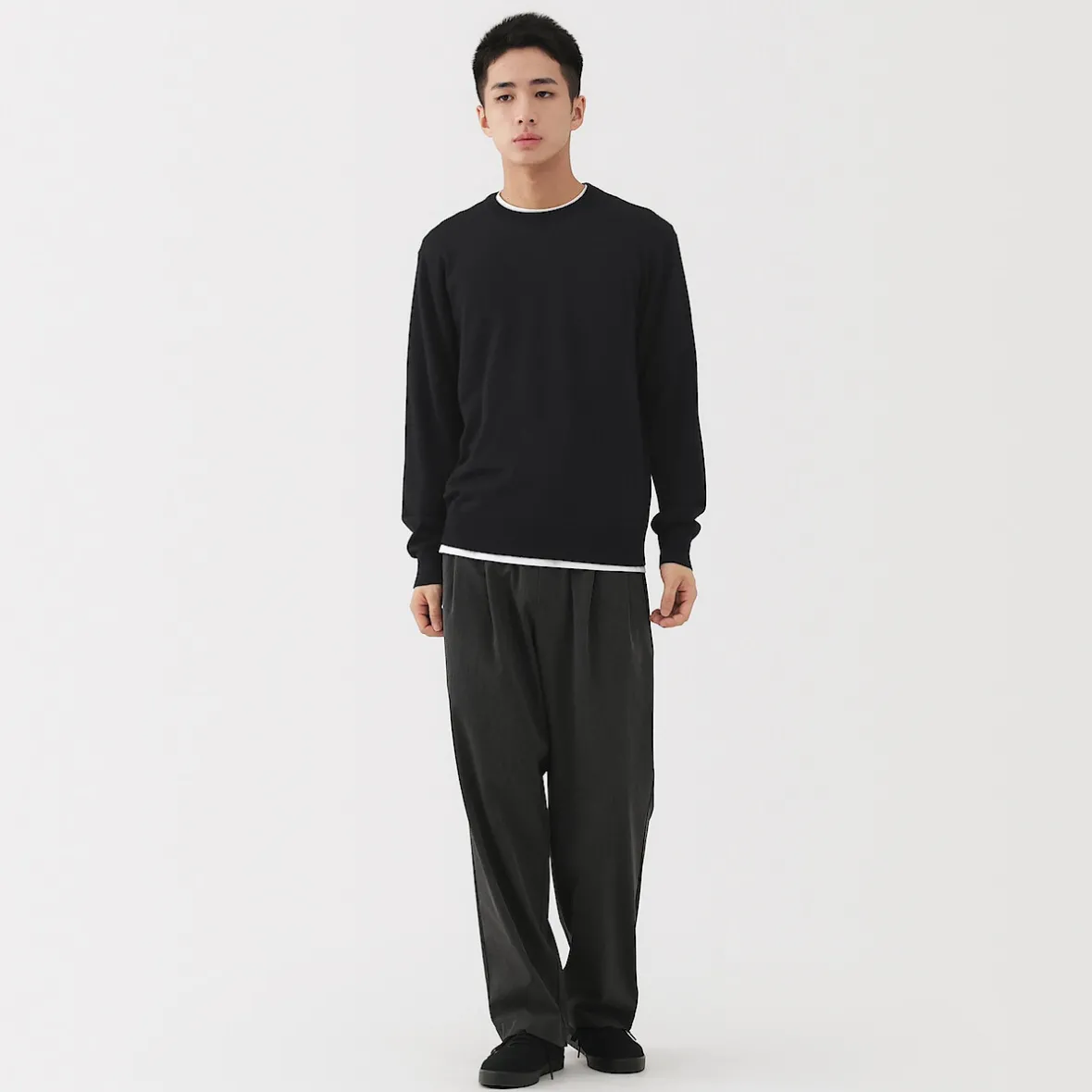 Sale Muji Jersey de lana de punto fino con cuello redondo para hombre
