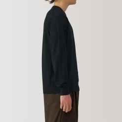 Sale Muji Jersey de lana de punto fino con cuello redondo para hombre