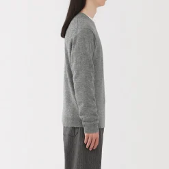 Outlet Muji Jersey de lana de punto medio con cuello redondo para hombre