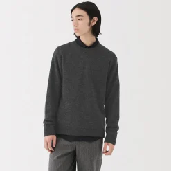 Outlet Muji Jersey de lana de punto medio con cuello redondo para hombre