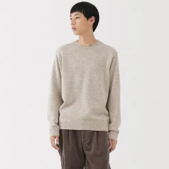 Outlet Muji Jersey de lana de punto medio con cuello redondo para hombre