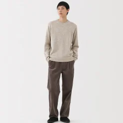 Outlet Muji Jersey de lana de punto medio con cuello redondo para hombre