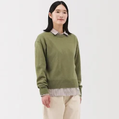 Online Muji Jersey de lana de punto medio con cuello redondo para mujer