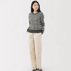 Online Muji Jersey de lana de punto medio con cuello redondo para mujer