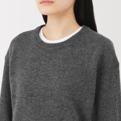 Online Muji Jersey de lana de punto medio con cuello redondo para mujer
