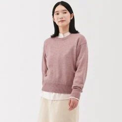 Online Muji Jersey de lana de punto medio con cuello redondo para mujer