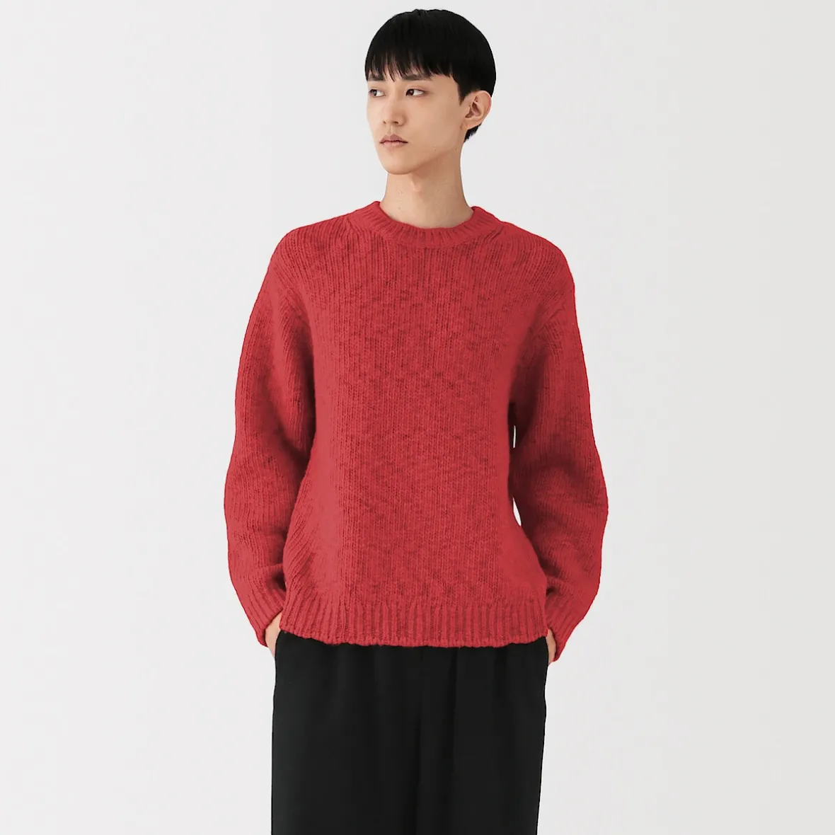 Outlet Muji Jersey de lana merina, punto grueso y cuello redondo para hombre