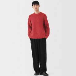 Outlet Muji Jersey de lana merina, punto grueso y cuello redondo para hombre