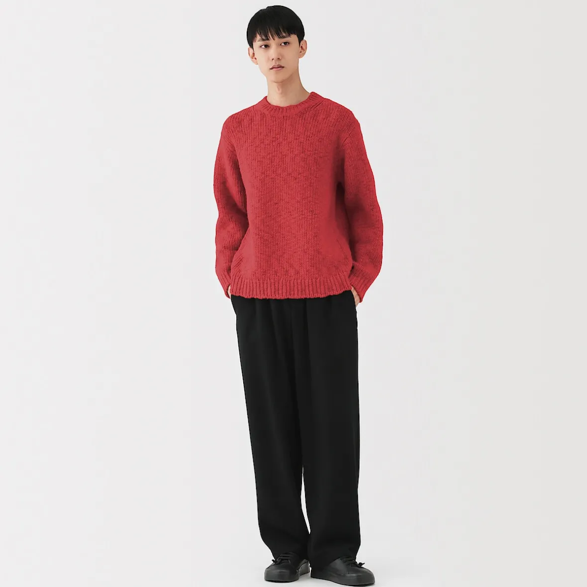 Outlet Muji Jersey de lana merina, punto grueso y cuello redondo para hombre